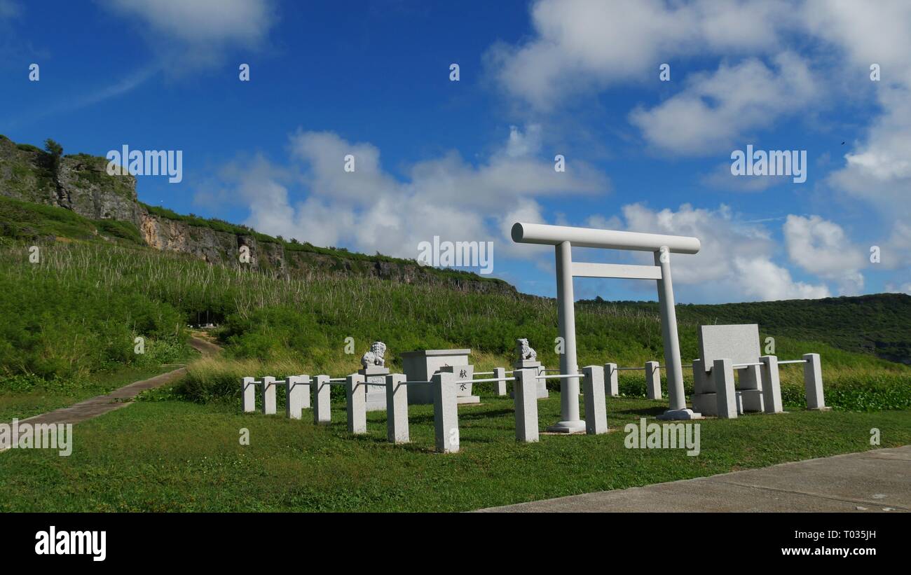 Peace memorial at the roadside of Suicide Cliffs  One of the road-side historical attractions on Tinian, Northern Mariana Islands Stock Photo