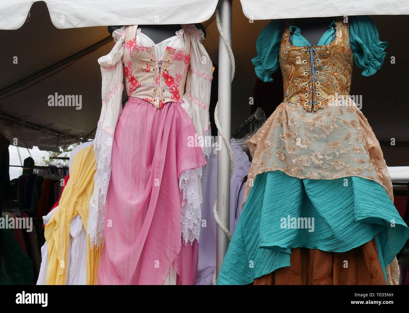 NORMAN, OKLAHOMA—APRIL 2017 Colorful medieval costumes for females