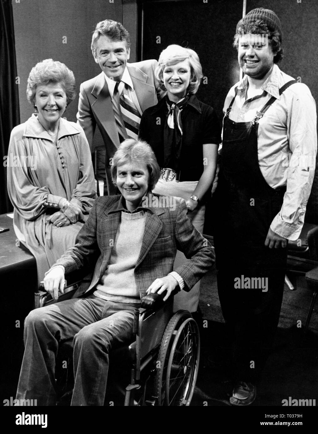NOELE GORDON, RONALD ALLEN, ROGER TONGE, JANE ROSSINGTON, PAUL HENRY, CROSSROADS, 1978 Stock Photo