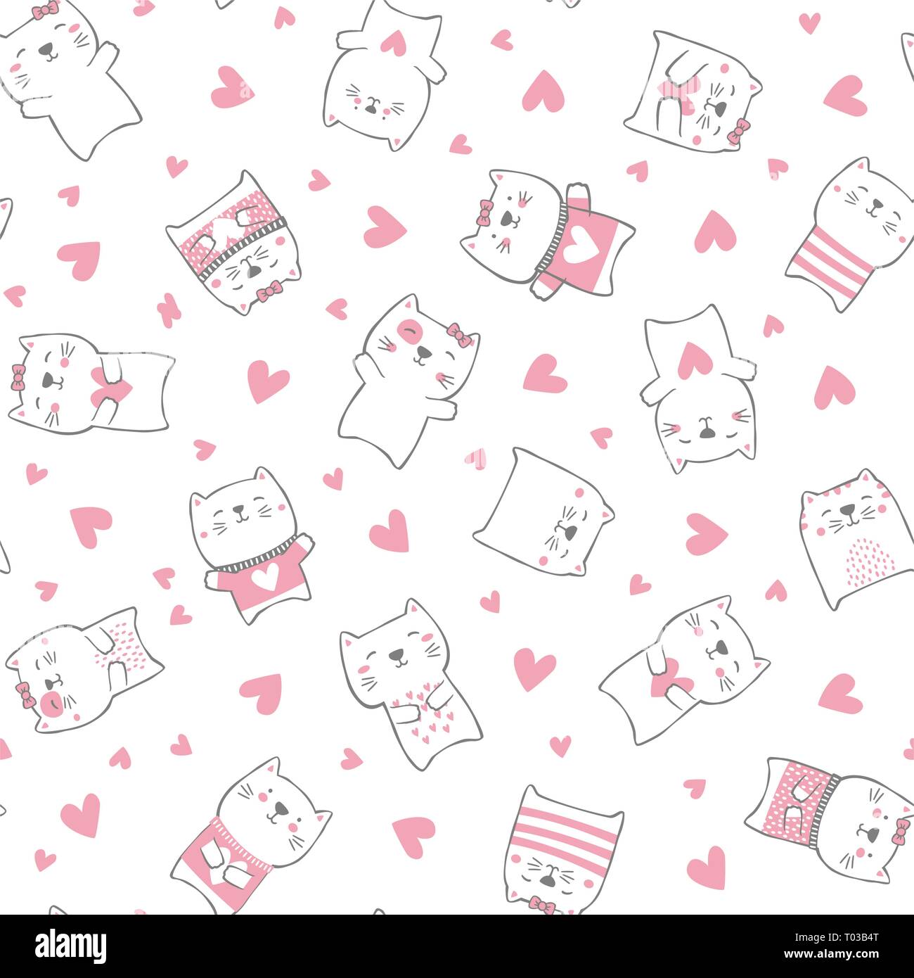 funny cats seamless pattern. modern hand drawn style. design for baby and child Stock Vector