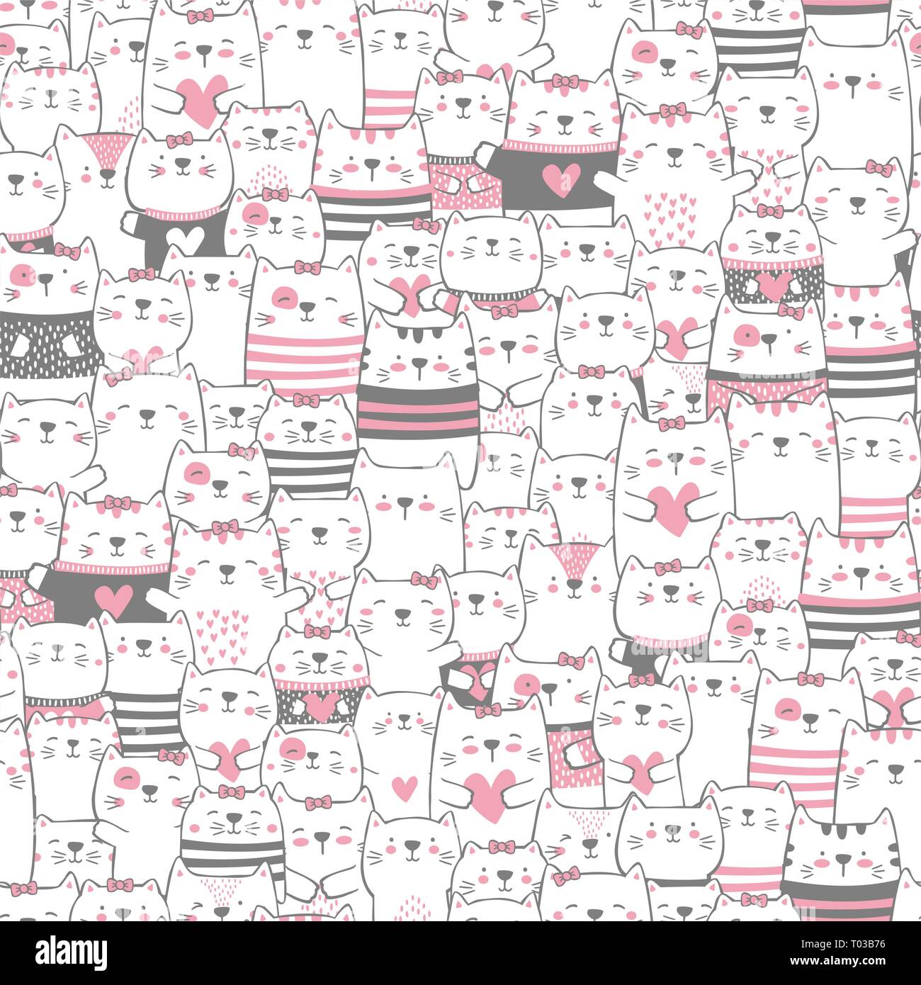 cute cats seamless pattern. modern hand drawn style. design for baby and child Stock Vector