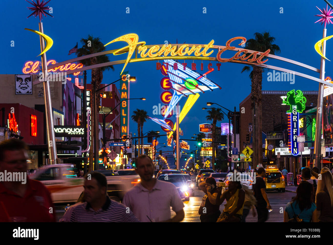 Neon lights shining brightly in Old Las Vegas or Downtown Las Vegas (one and the same) Stock Photo