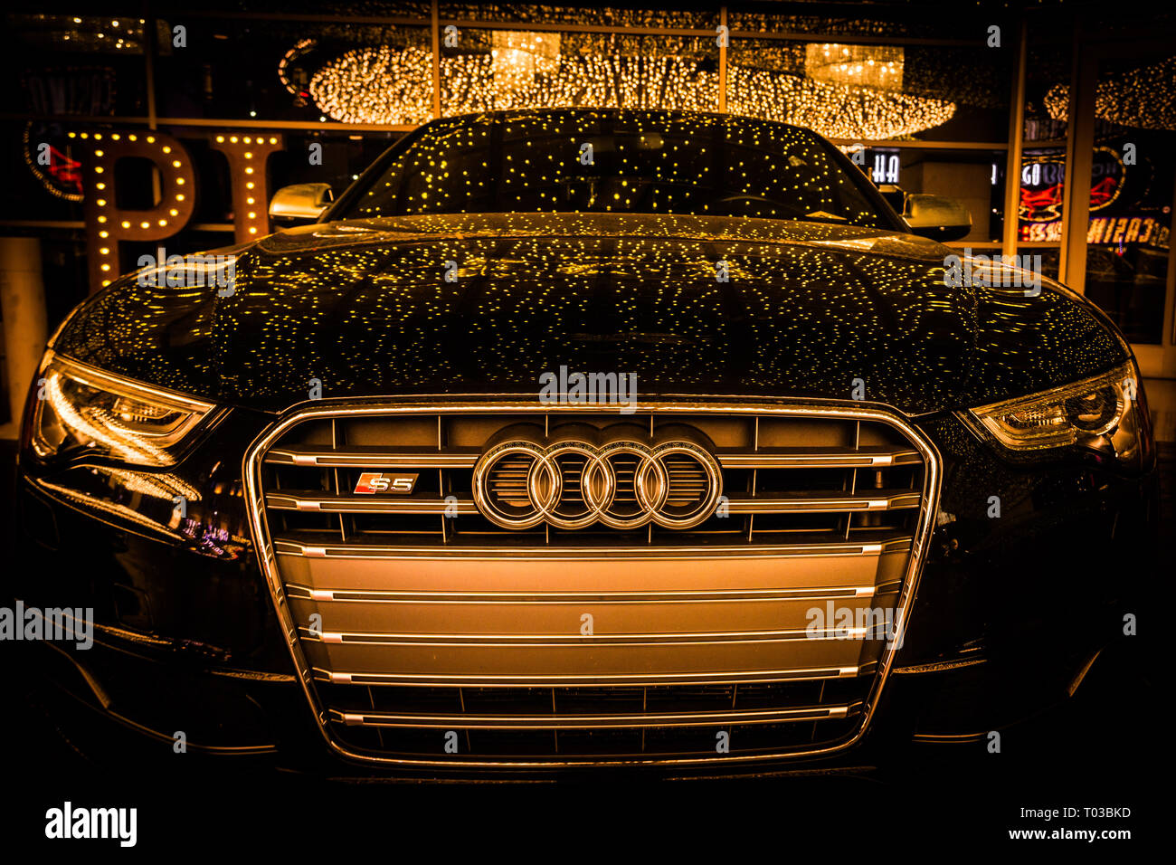 An Audi car parked outside a casino in Las Vegas Stock Photo