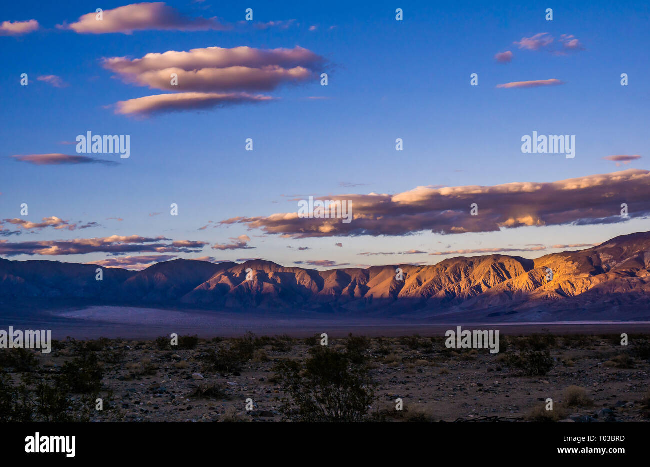 The view towards Death Valley National Park from Panamint Springs.  The small town sits on one of the roads between Las Vegas and San Francisco Stock Photo