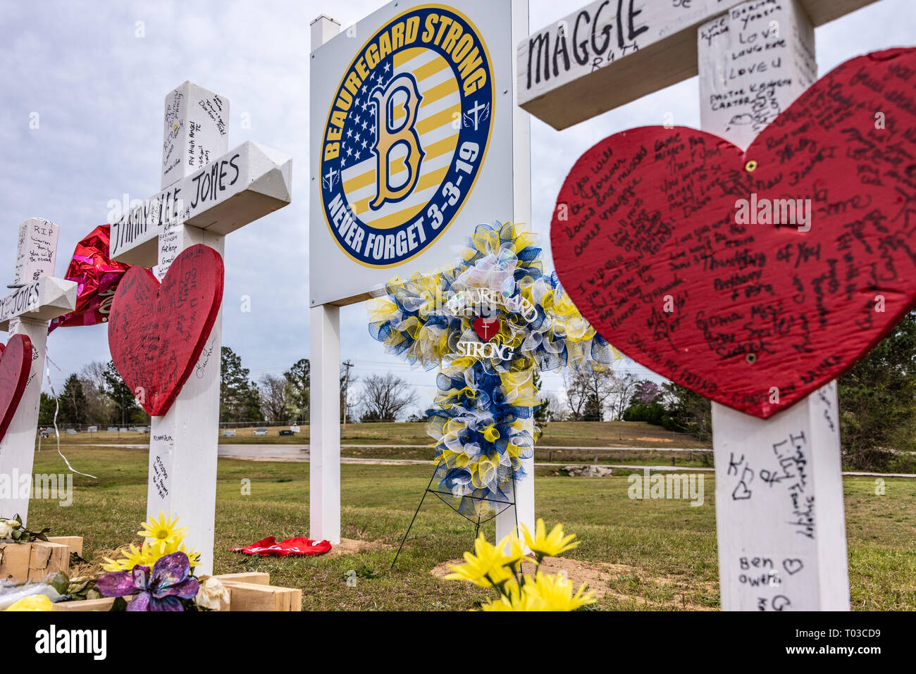 Memorial to the 23 Beauregard, Alabama victims of the deadly Lee County EF-4 tornado that ripped through the area on March 3, 2019. Stock Photo