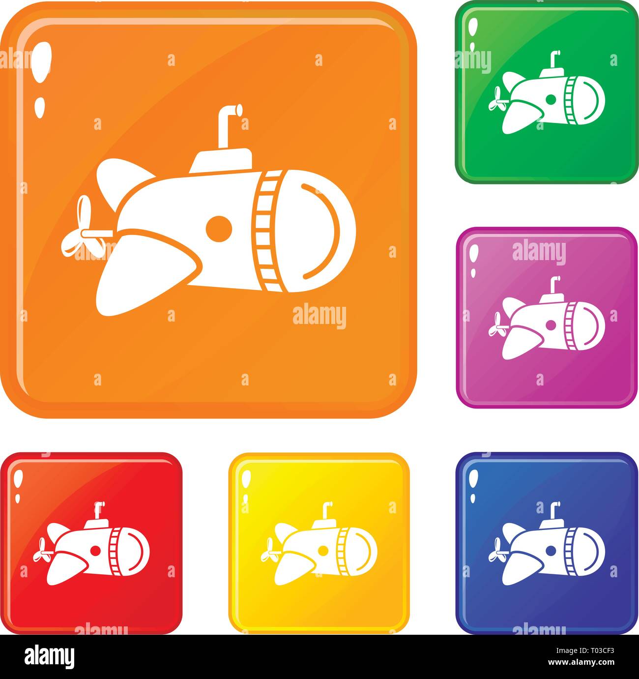 Submarine with round nose icons set vector color Stock Vector