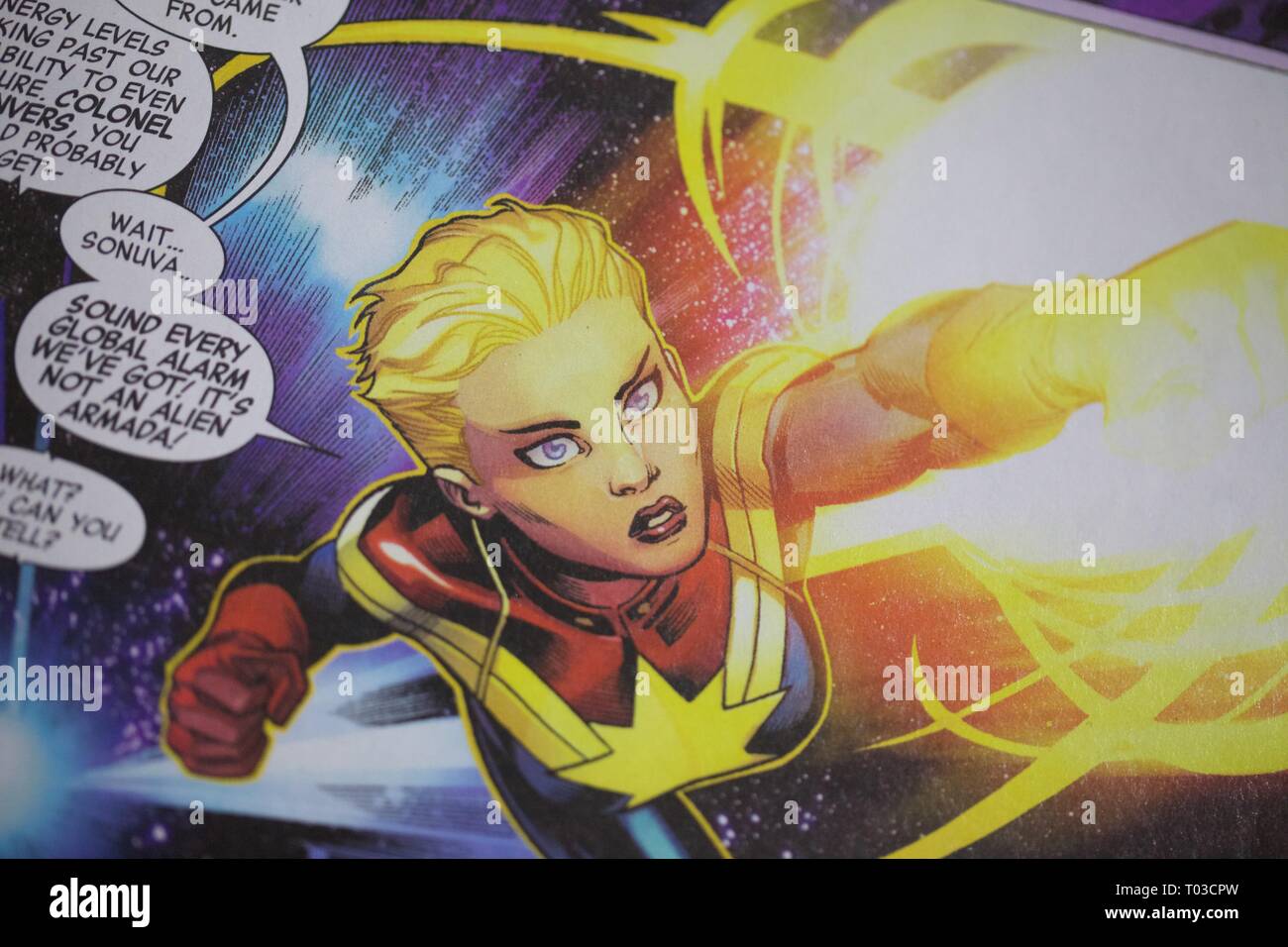 Captain Marvel comic book. Stock Photo