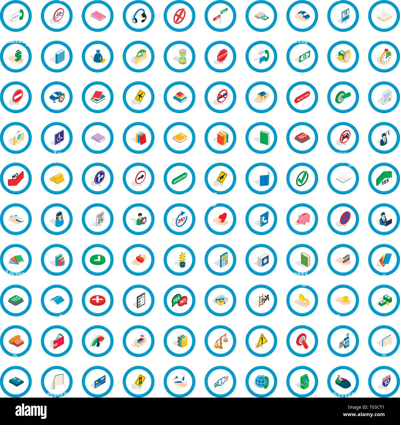 100 helpful icons set, isometric 3d style Stock Vector