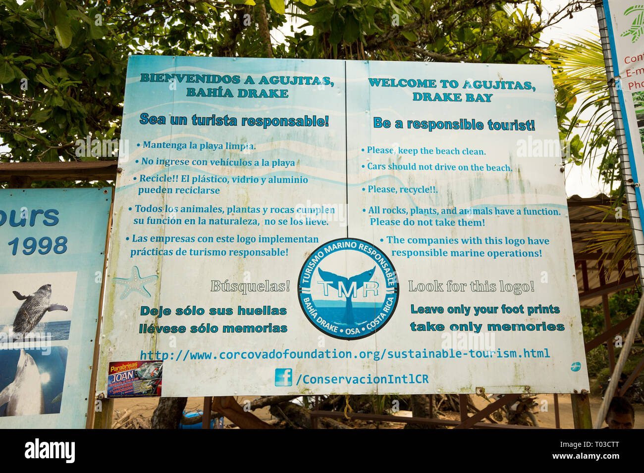 Drake Bay Costa Rica tourist information sign. Welcome to Drake Bay. Stock Photo