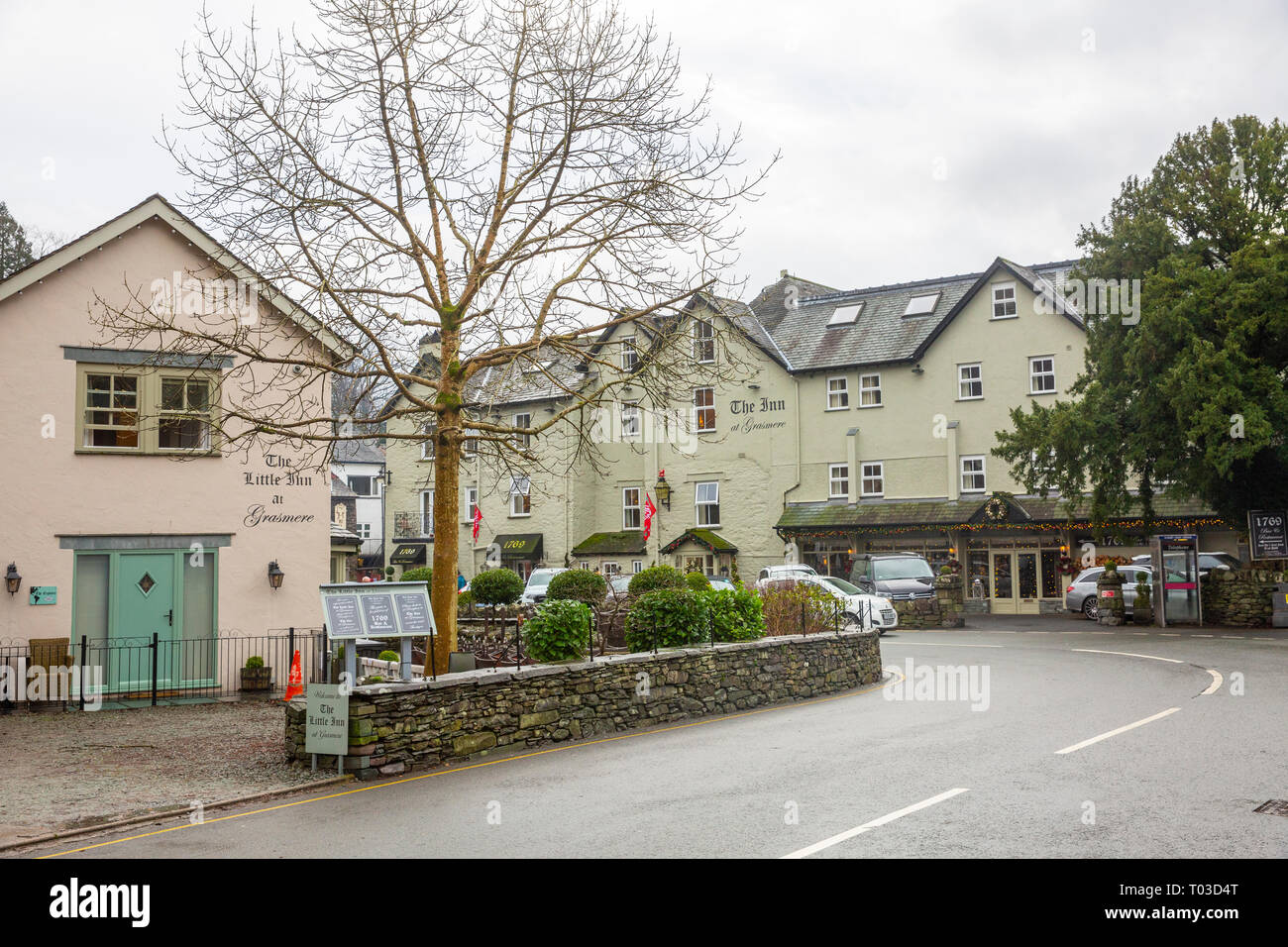 The Inn and Little Inn at Grasmere hotel and restaurants, Grasmere village centre,Lake District,Cumbria,England Stock Photo