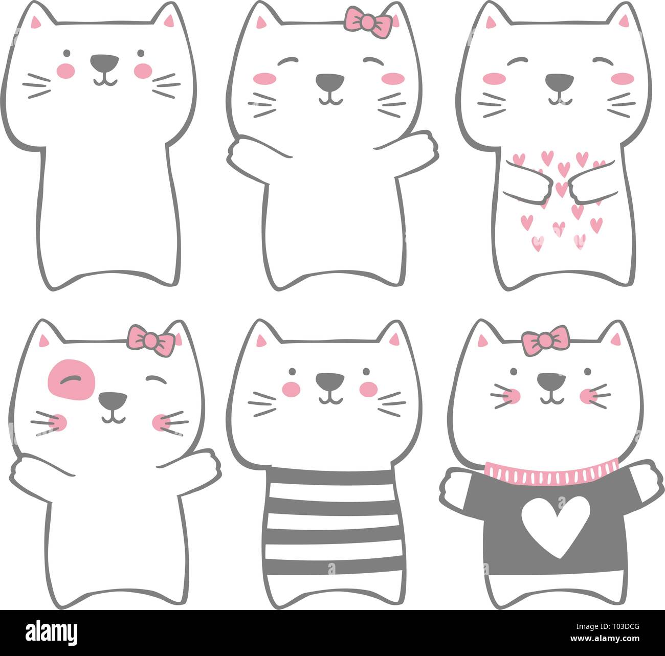 set of cute funny cats isolated on white. modern hand drawn style ...