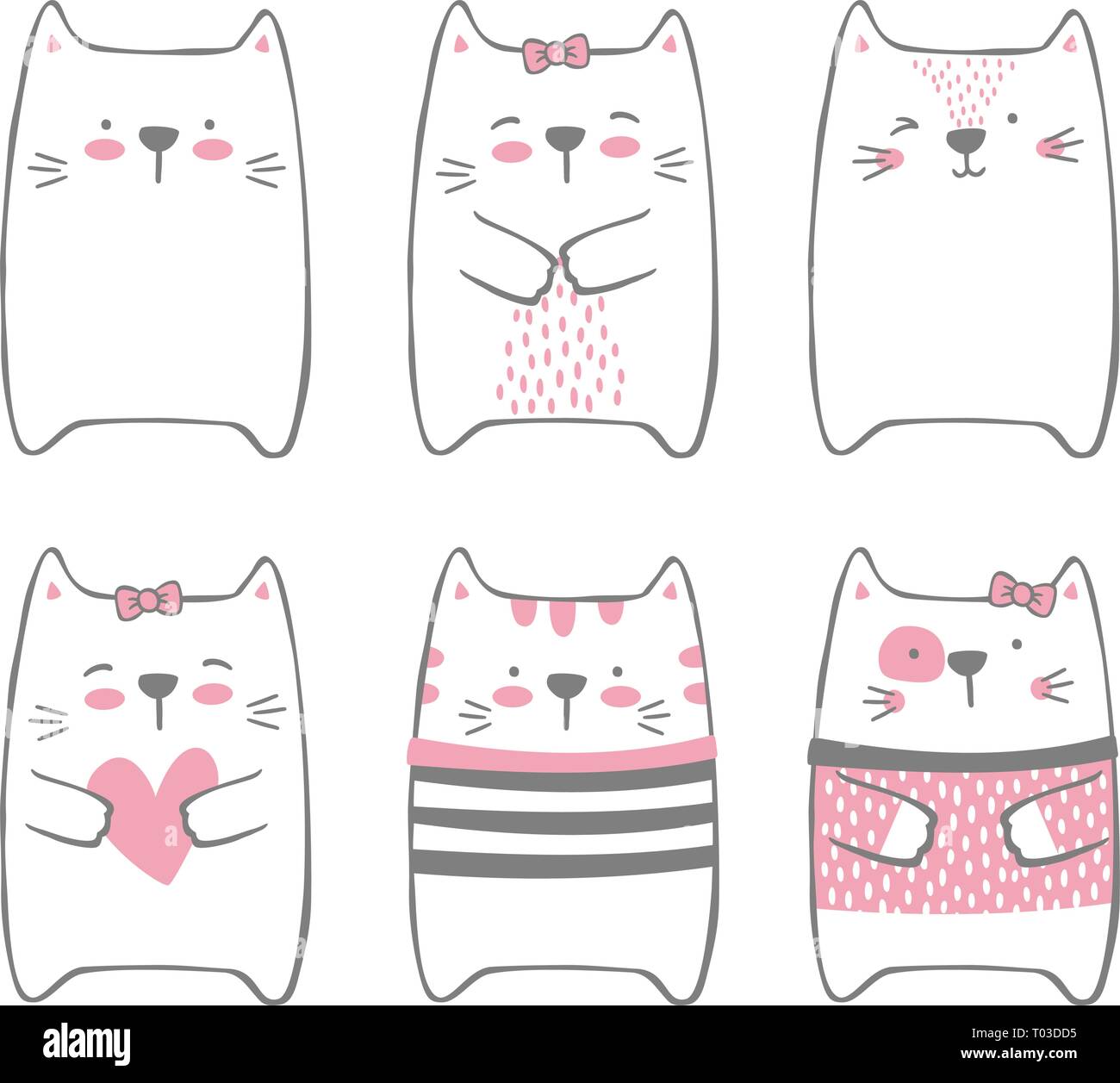 set of cute funny cats isolated on white. modern hand drawn style ...