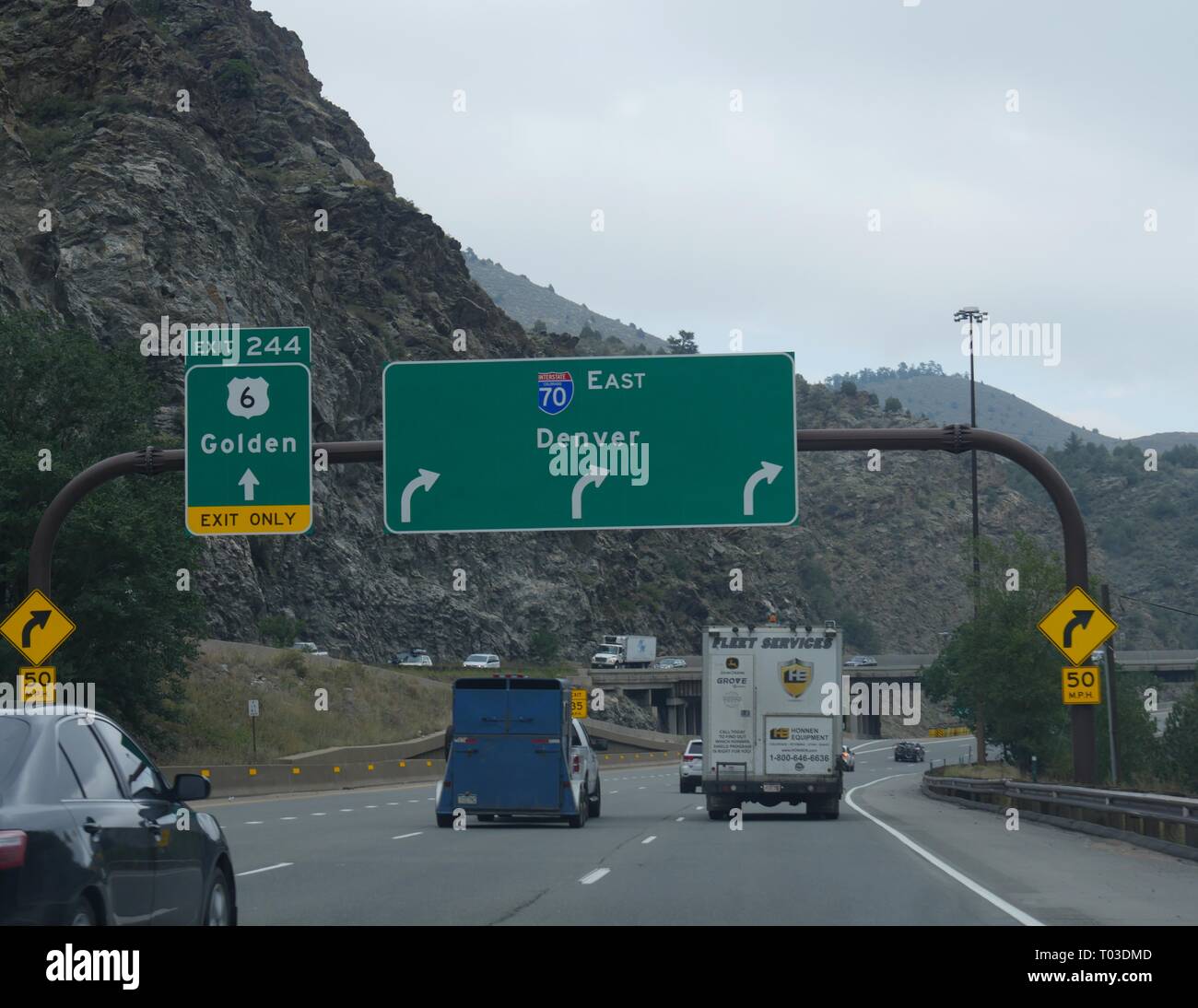 COLORADO SPRINGS, COLORADO—OCTOBER 2017 Directional signs on a curved