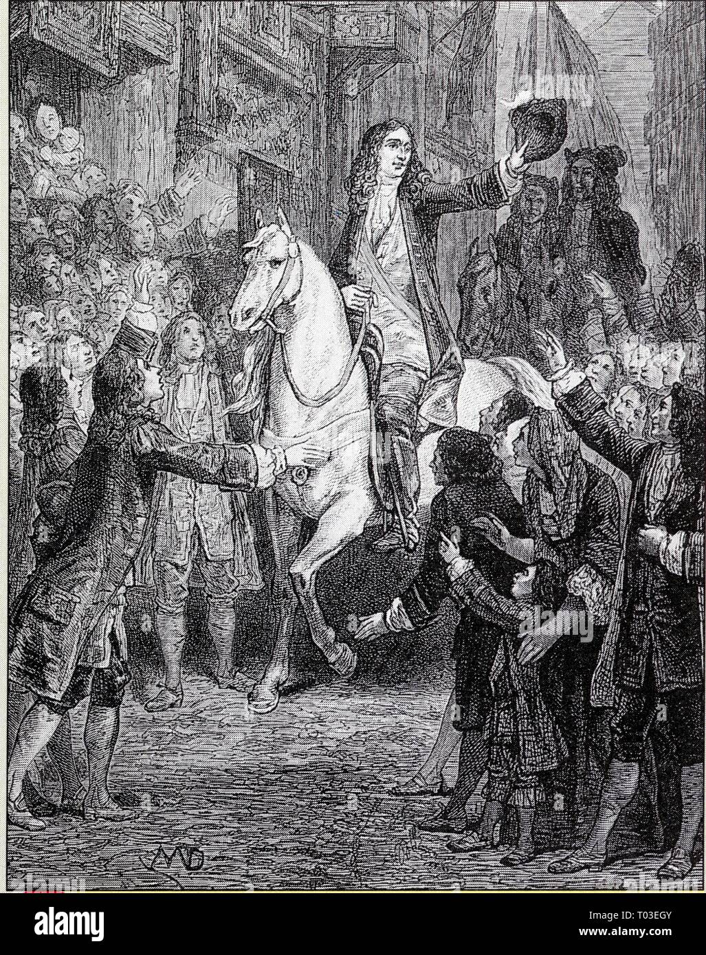 L'entrée de Guillaume d'Orange à Londres. Gravure de François Guizot (1826-1827) Stock Photo