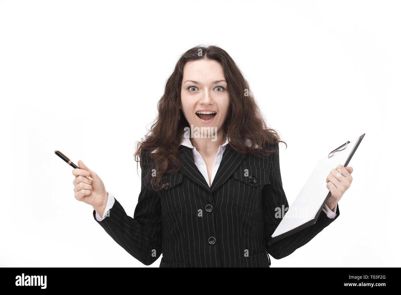 surprised business woman with documents.isolated on a white Stock Photo ...