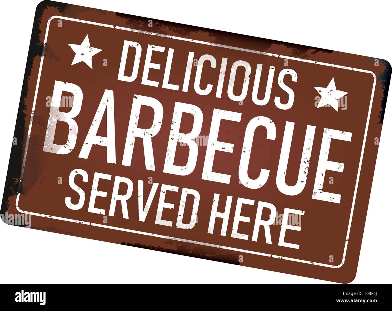delicious barbecue served here dirty rusty metal icon plate sign Stock ...