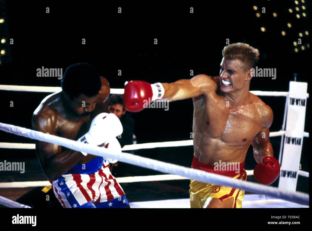 CARL WEATHERS, DOLPH LUNDGREN, ROCKY IV, 1985 Stock Photo