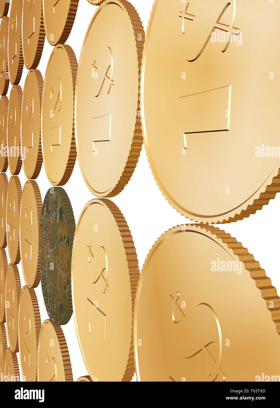 gold 1$ coin carpet on white background Stock Photo