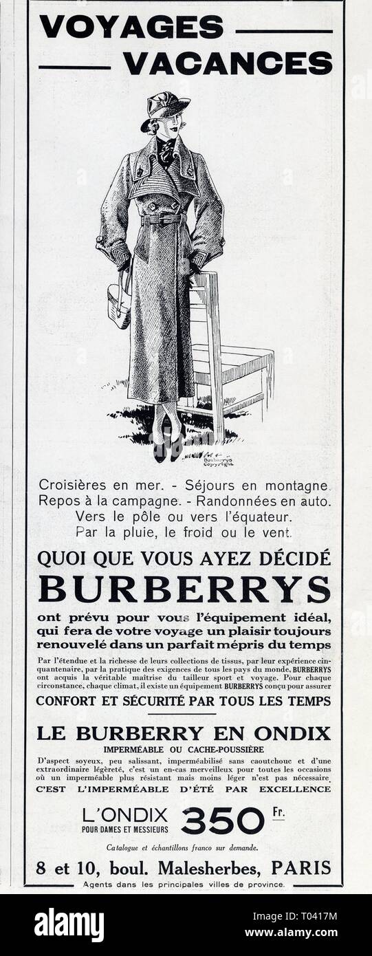 Old paper advertisement de 1925 Publicité de presse ancienne Burberrys 