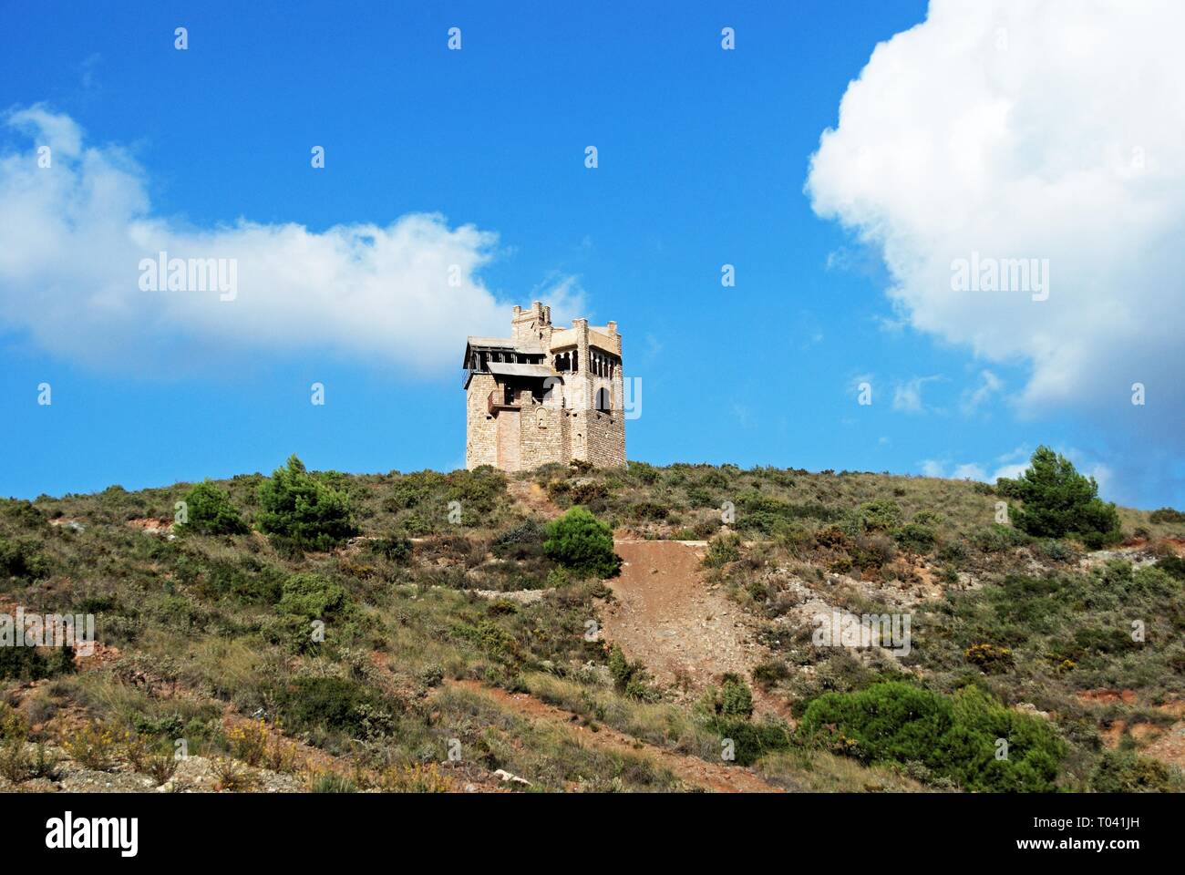 Folly in the countryside originally built as a water tower, Alhaurin El Grande, Costa del Sol, Andalusia, Spain, Europe. Stock Photo