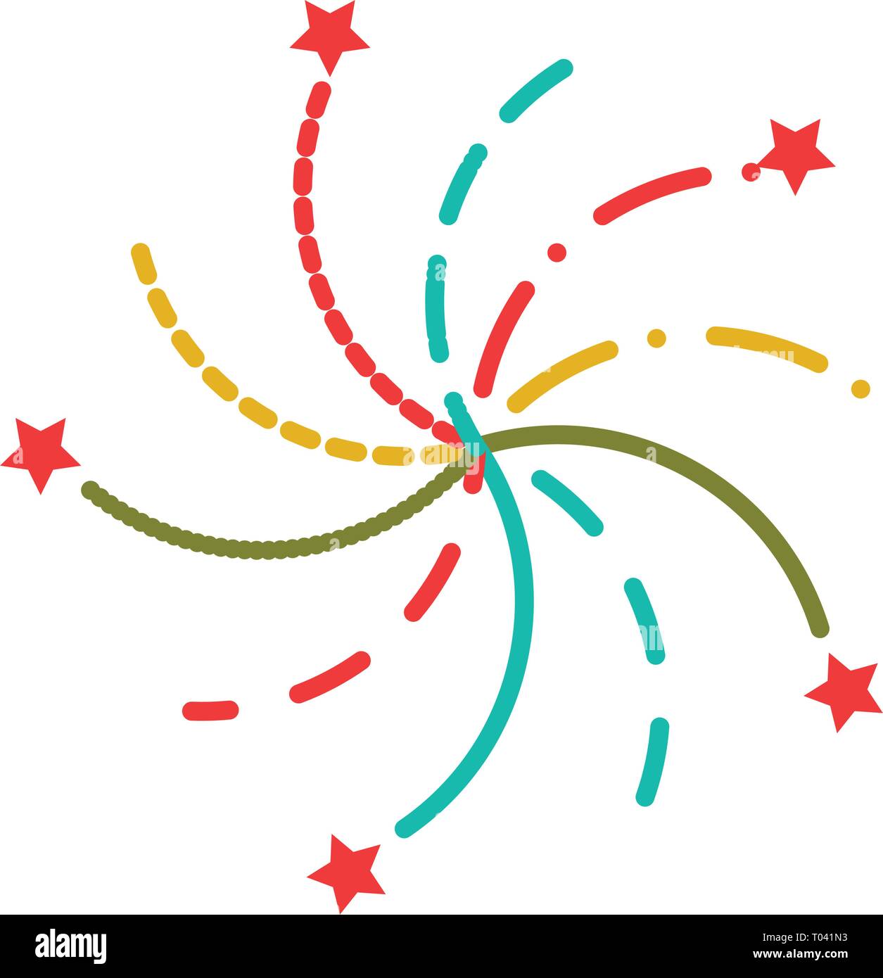 Vector illustration. Festive Christmas multi colored fireworks. Flat style Stock Vector