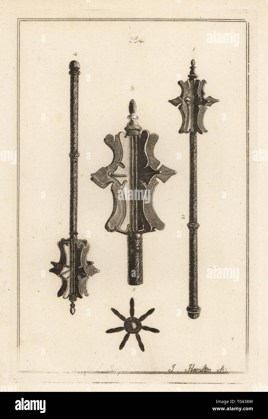 Ancient iron mace in the collection of Gustavus Brander. Copperplate