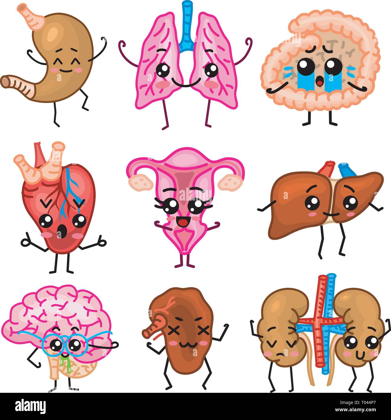 Cute organs. Happy human, Set of smiling characters. Vector pins ...