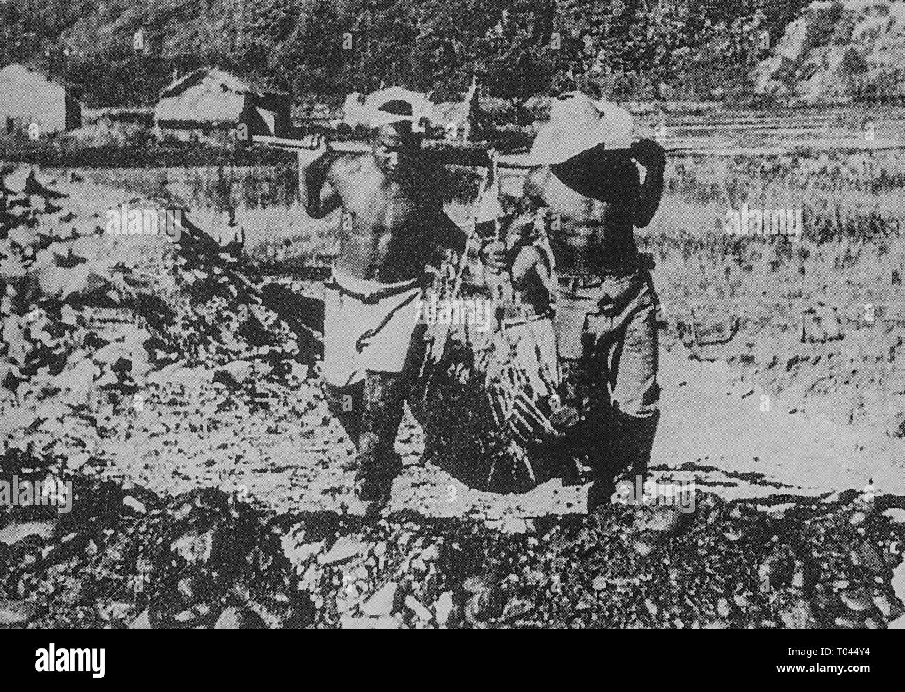 Korean workers engaging mining labor, c 1940, Hokkaido, Japan, Private Collection Stock Photo