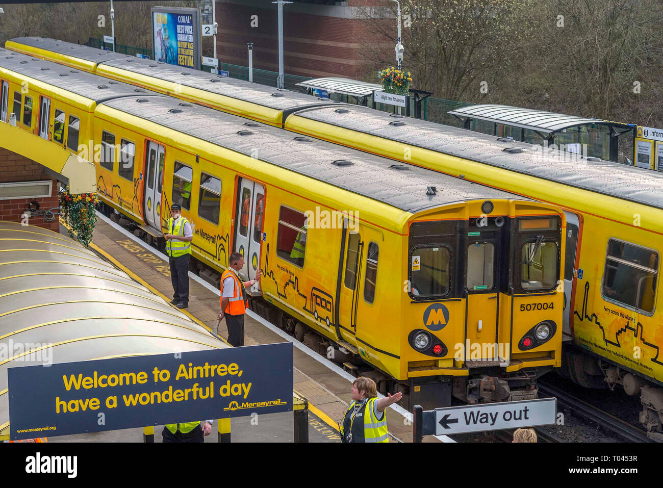 Merseyrail trains at Aintree Grand National. Stock Photo