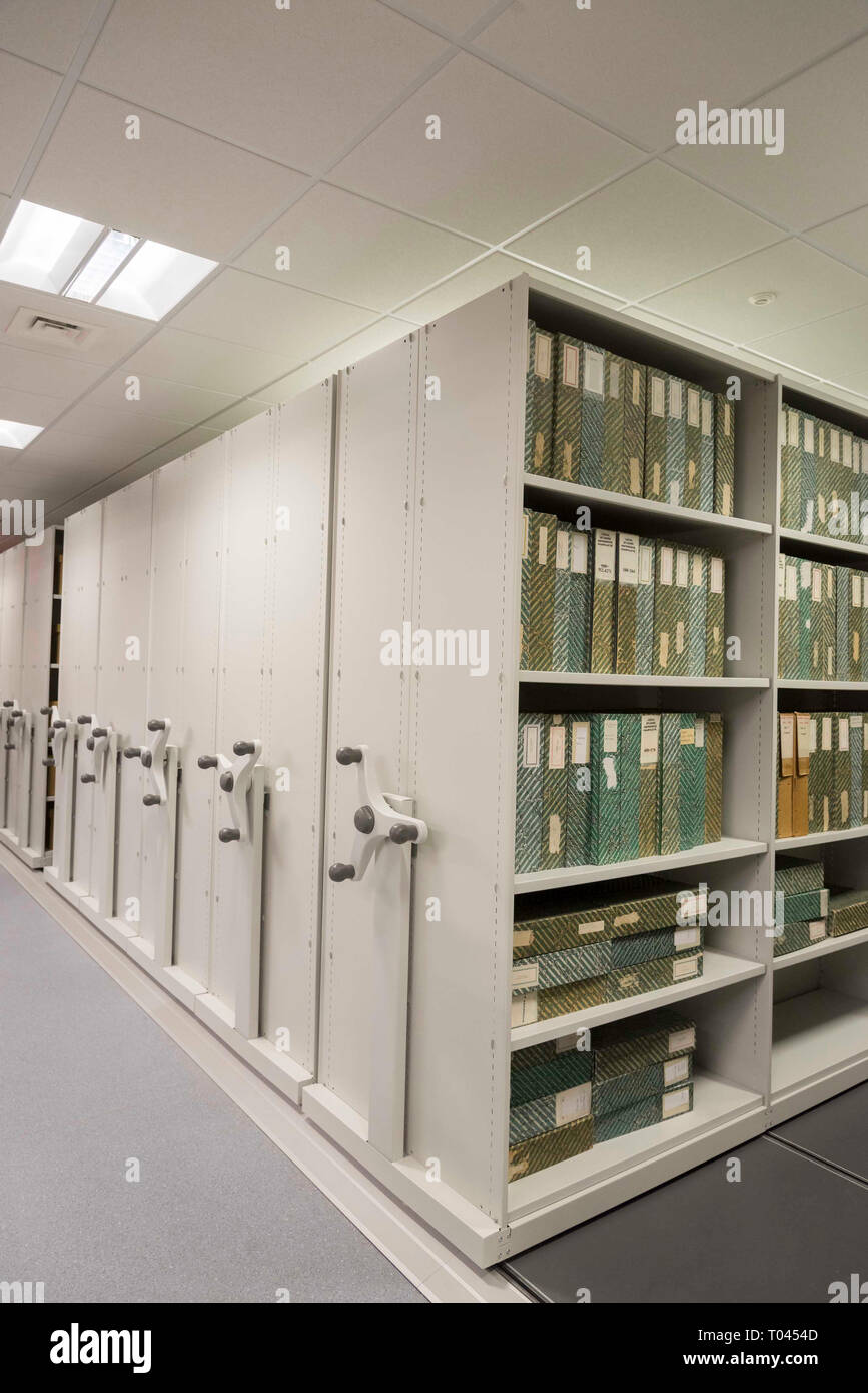 Modern mechanical library shelving storage system Stock Photo Alamy