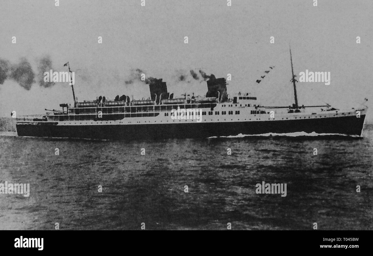 Regular ferry ' Kanfu' ,during under Japanese rule. Private Collection. It tied Shimonoseki Japan and Busan, Korea from 1905 to 1945. Stock Photo