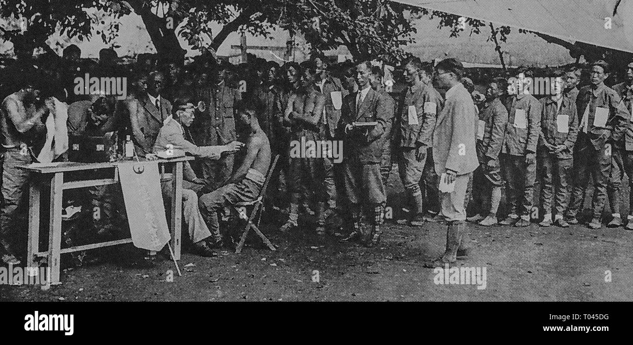 Recruitment of Korean worker during under Japanese rule, South Gyeongsang Province, c 1940, Medical checkup, Private Collection Stock Photo