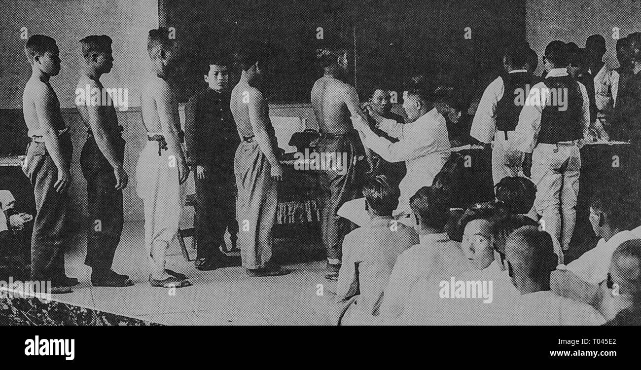 Recruitment of Korean worker during under Japanese rule, South Gyeongsang Province, c 1940, Medical checkup, Private Collection Stock Photo