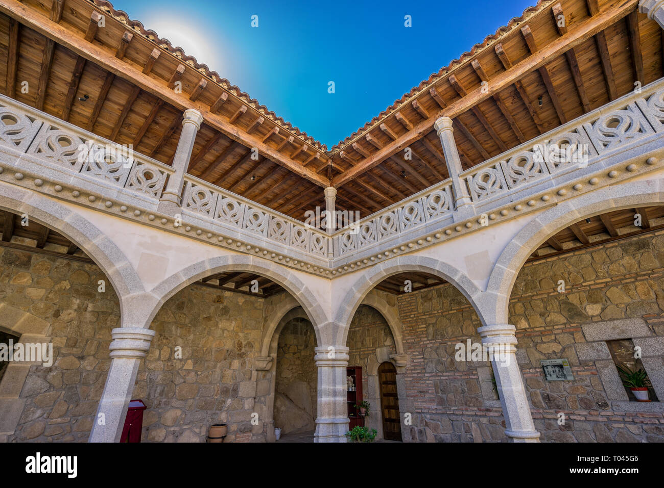 Stone Made Patio Balcony And Wooden Ceiling At Castillo De