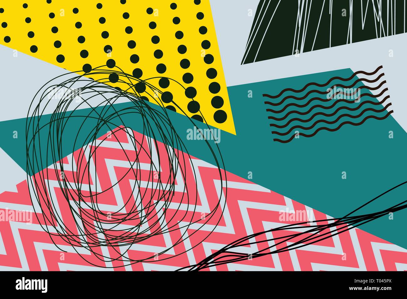 abstract background Creative doodle art header with different shapes and textures Stock Vector