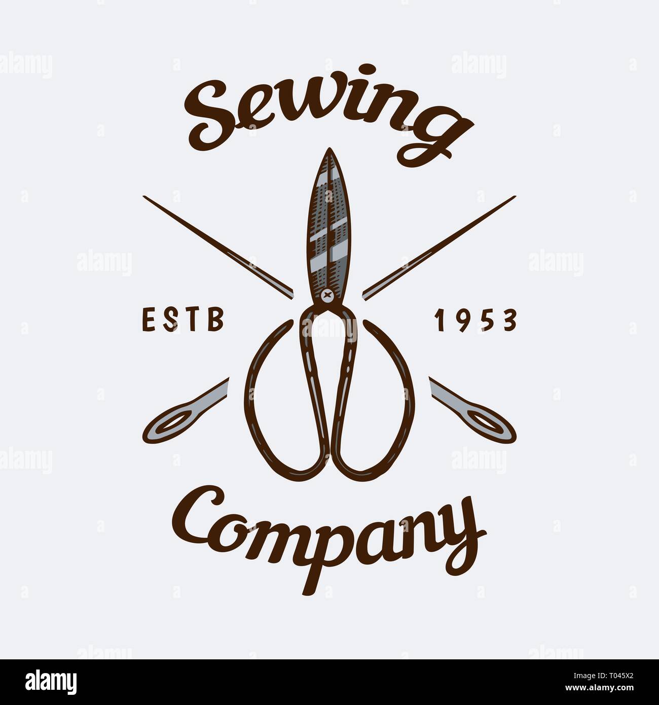 Sewing scissors. Tailor shop badges label. Tool and element for