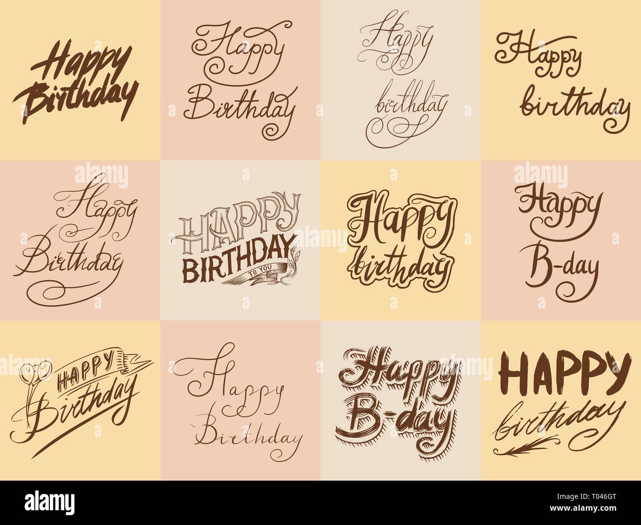 Happy Birthday Text Hand Drawn Lettering Collection Of Grunge