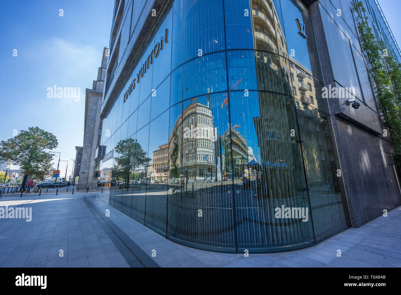 Warsaw, Poland - July 24, 2017 : Reflections on the facade of
