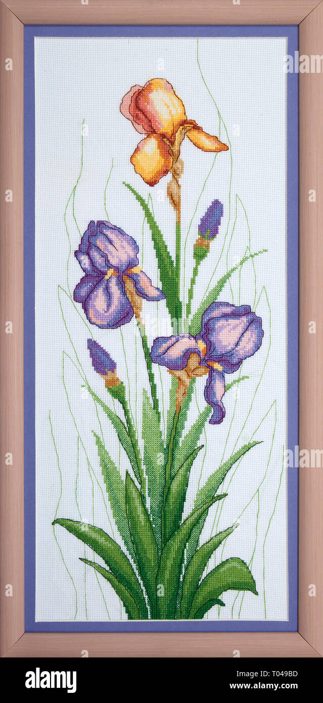 Bouquet of tsvkt. Crossstitch. Vertical format Stock Photo Alamy