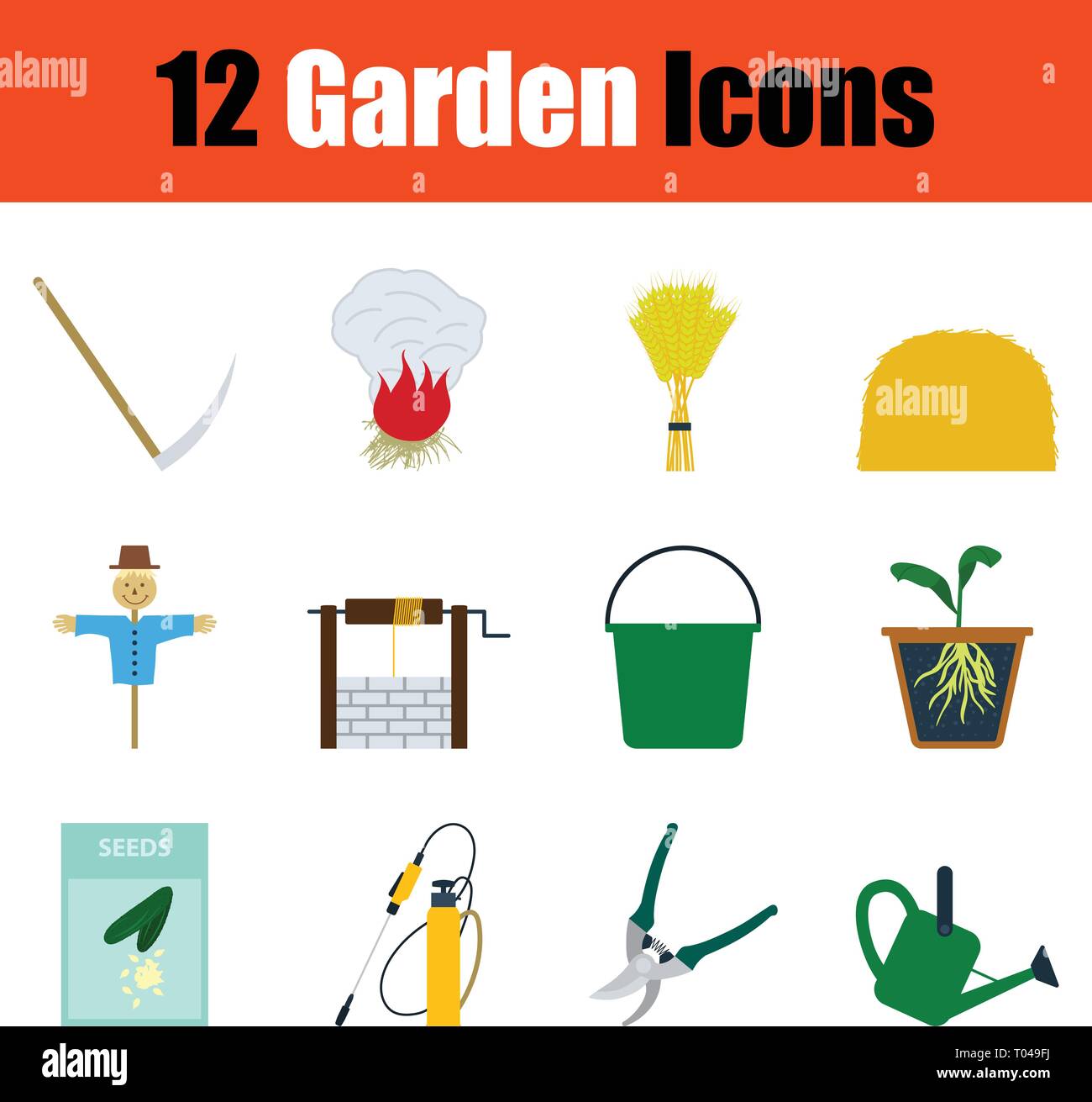 Set of gardening icons. Full color design. Vector illustration Stock ...