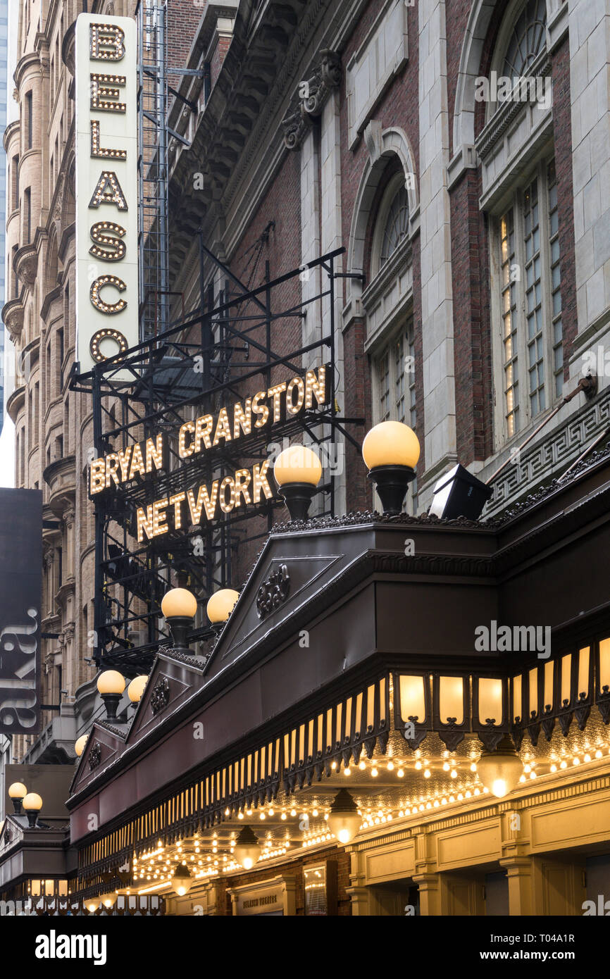 Belasco Theater Marquee Featuring 'Network', NYC Stock Photo