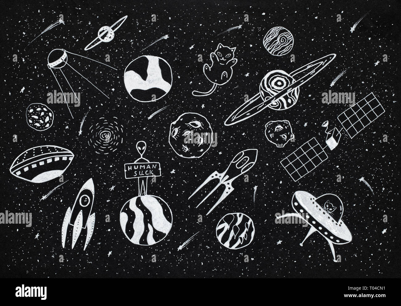 Hand Drawn Cartoons Collection Of Outer Space Objects Set Design