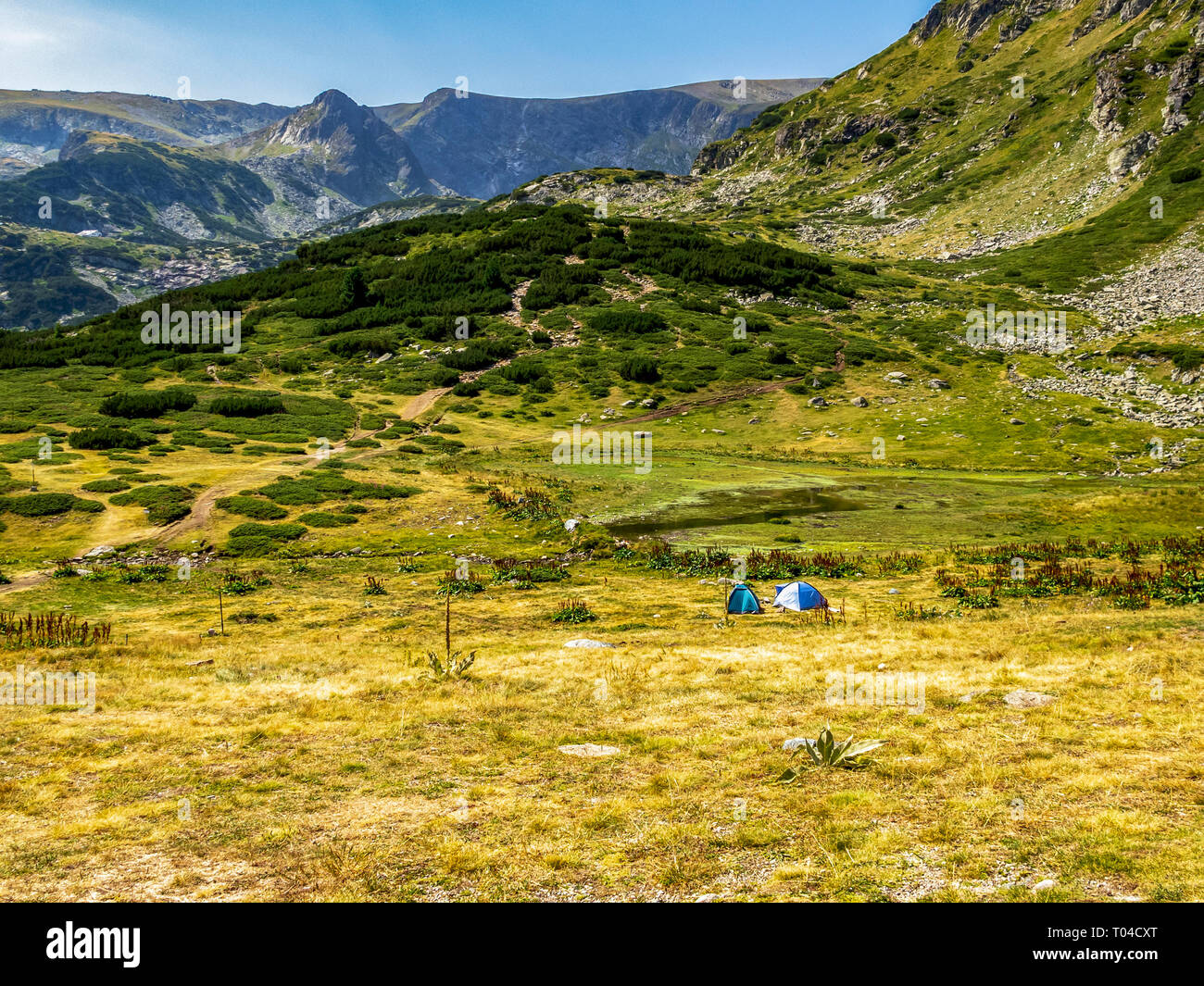 Beautiful Summer Rila Mountains Landscape With Two Camping Tents The Highest Mountain Range Of The Balkans Near The Seven Rila Lakes Bulgaria Stock Photo Alamy