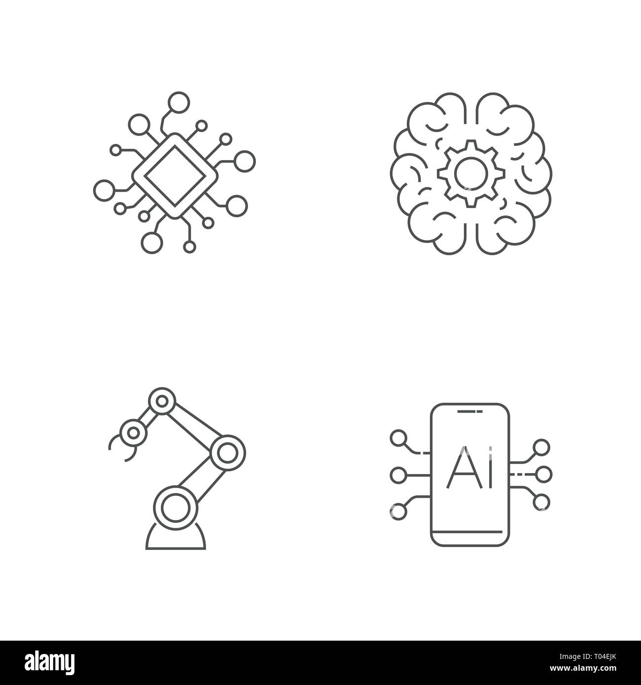 Ai, robotics, artificial intelligence icon set. Editable Stroke. EPS 10 Stock Vector