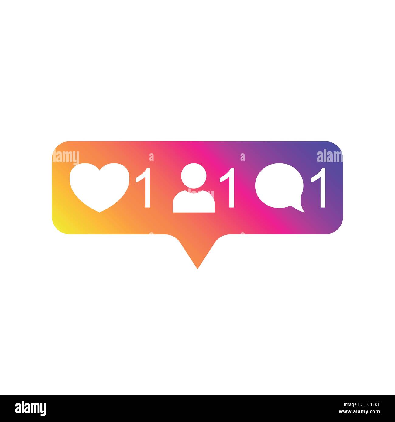 Social media Instagram modern like 1, follower 1, comment 1 gradient color. Like, follower, comment button, icon, symbol, ui, app, web. Vector Stock Vector
