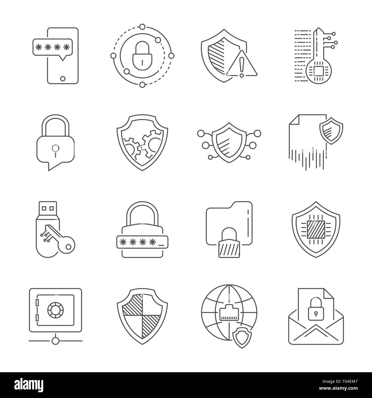 Data Privacy icons set. Included the icons as security information, data protection, shield, compliant, personal data, database and more. Illustration Stock Vector