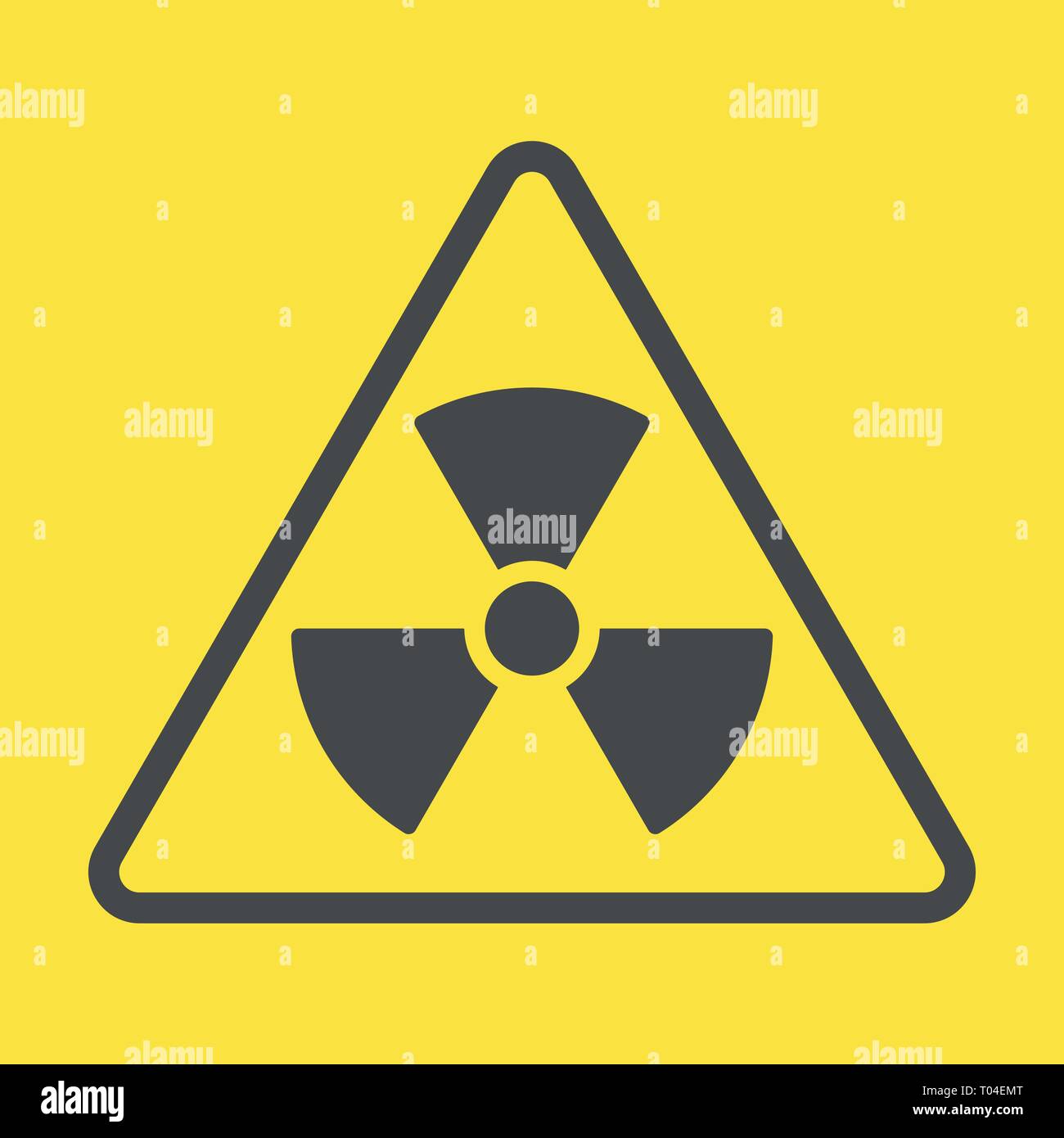 Radioactive zone, vector sign or symbol. Warning radioactive zone in triangle icon isolated on yellow background with stripes. Radioactivity Stock Vector