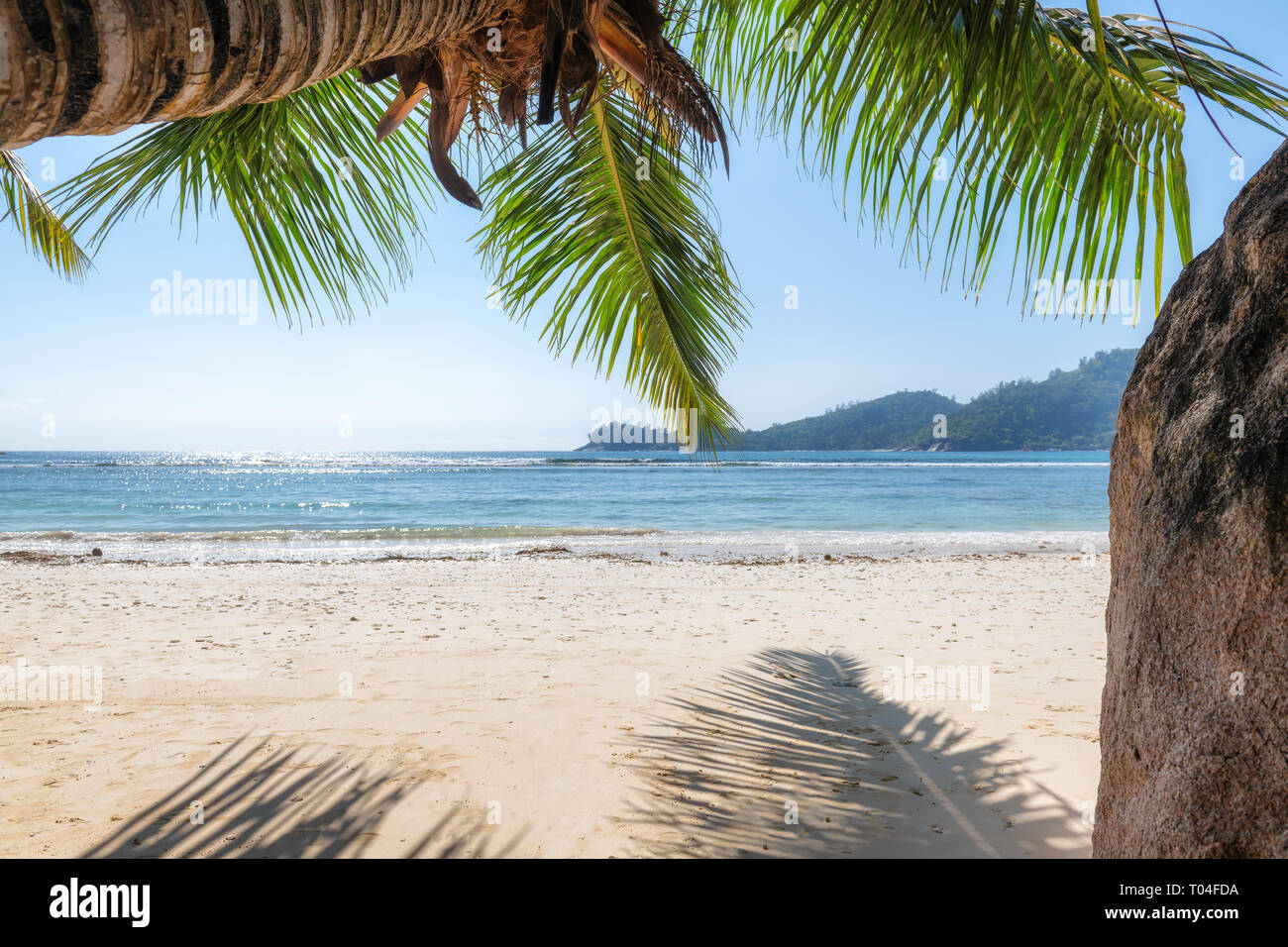 Exotic sandy beach on Seychelles Paradise island. Stock Photo