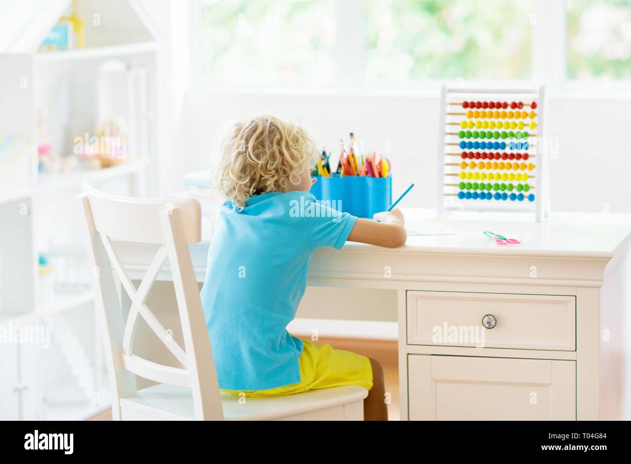 Child Drawing Rainbow Kid Painting At Home Little Girl Doing