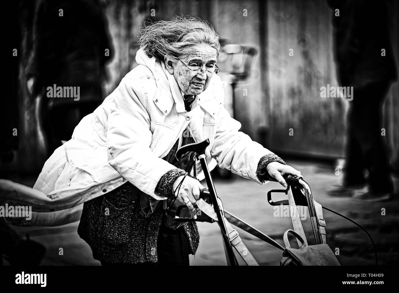 Street Portraits in Black and White Dramatic Stock Photo